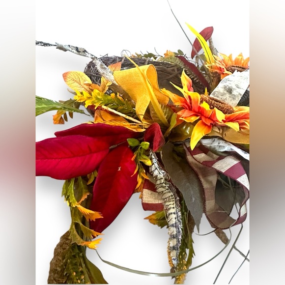 Sunflower Foilage and Bow Large Hanging Fall Wreath for Door or Wall Home Decor - Picture 8 of 13